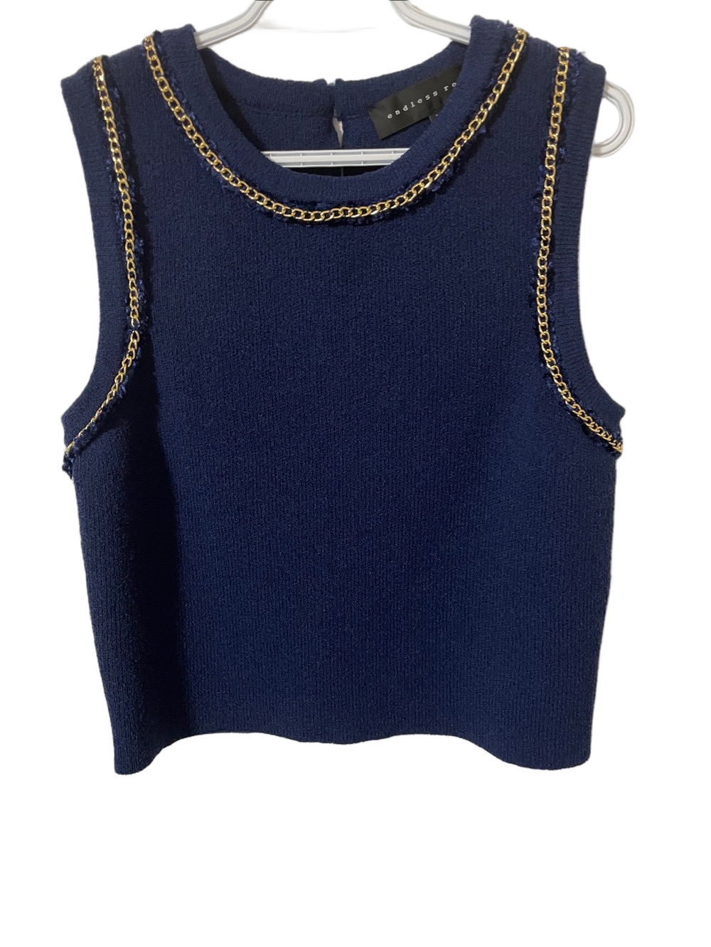 Endless Rose Navy Tank Top with Gold Chain Trim Size Large